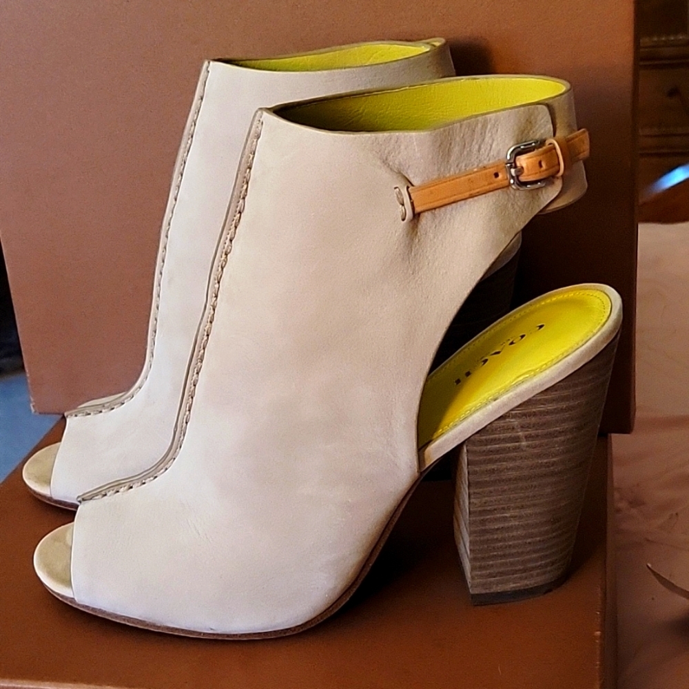 Coach Cream and Tan Peep-Toe Sandals